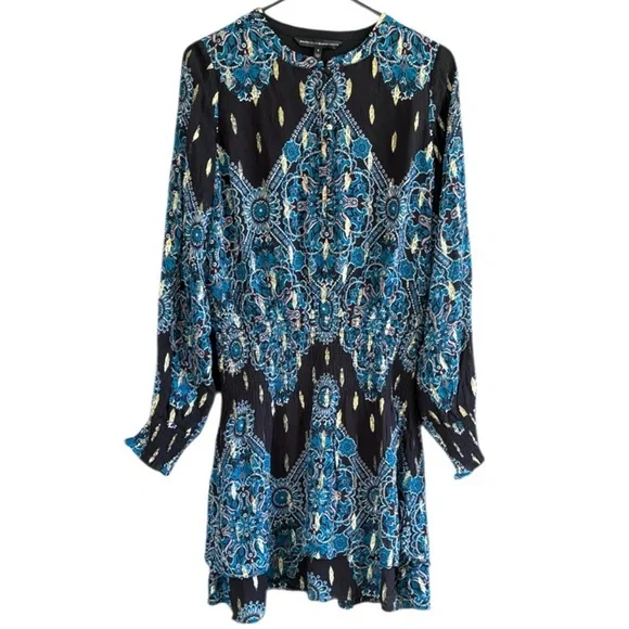 EUC White House Black Market Black
Floral Metallic Dot Smocked Waist Dress Small - Picture 2 of 11